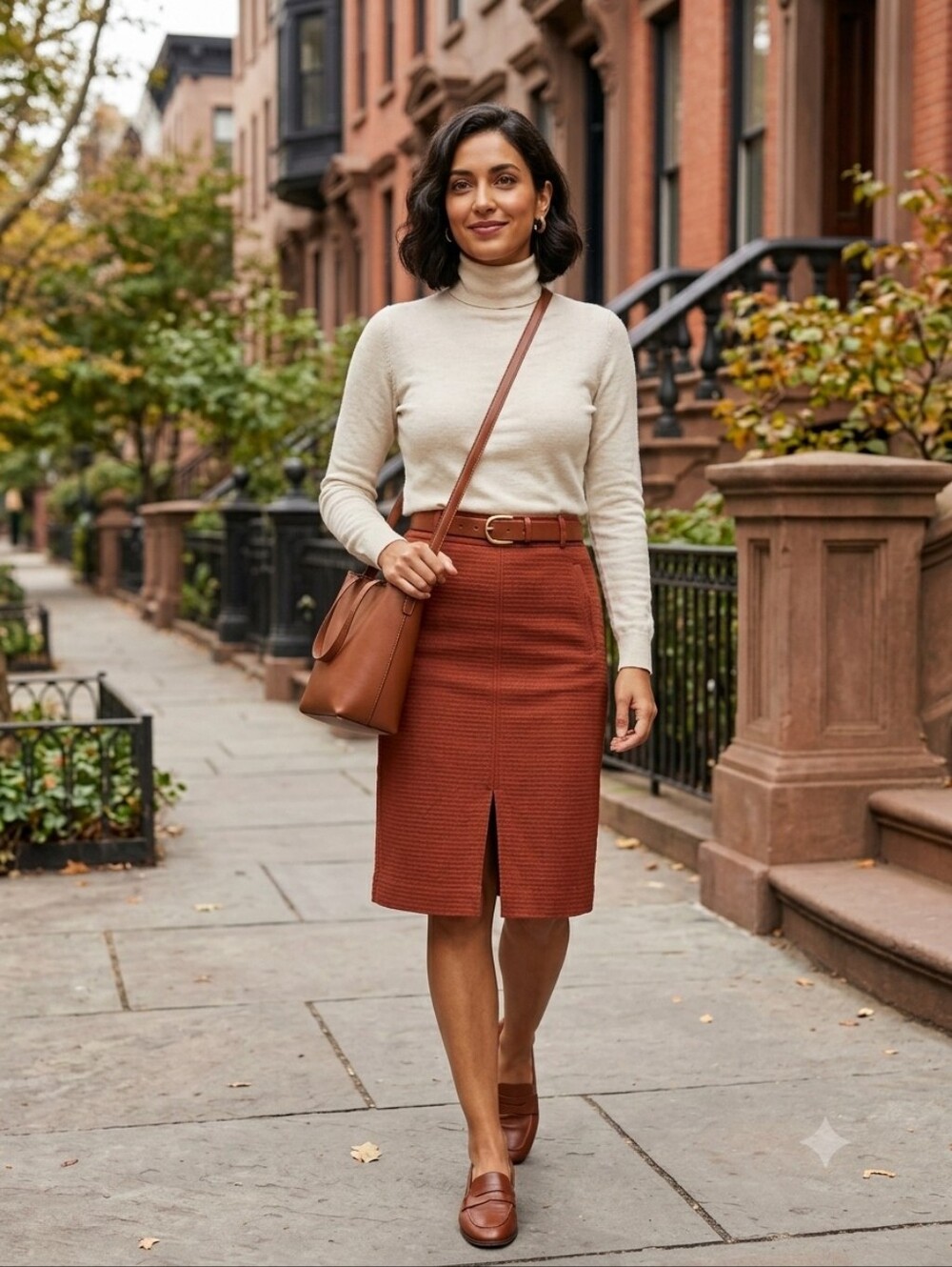 Ann Taylor Rust Textured Pencil Skirt Front Pleat Fully Lined Size 10